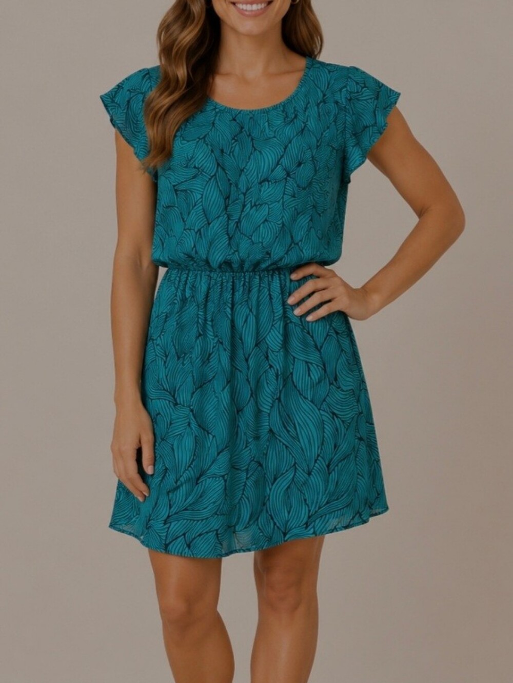 a'gaci Green Leaf-Print Mini Dress